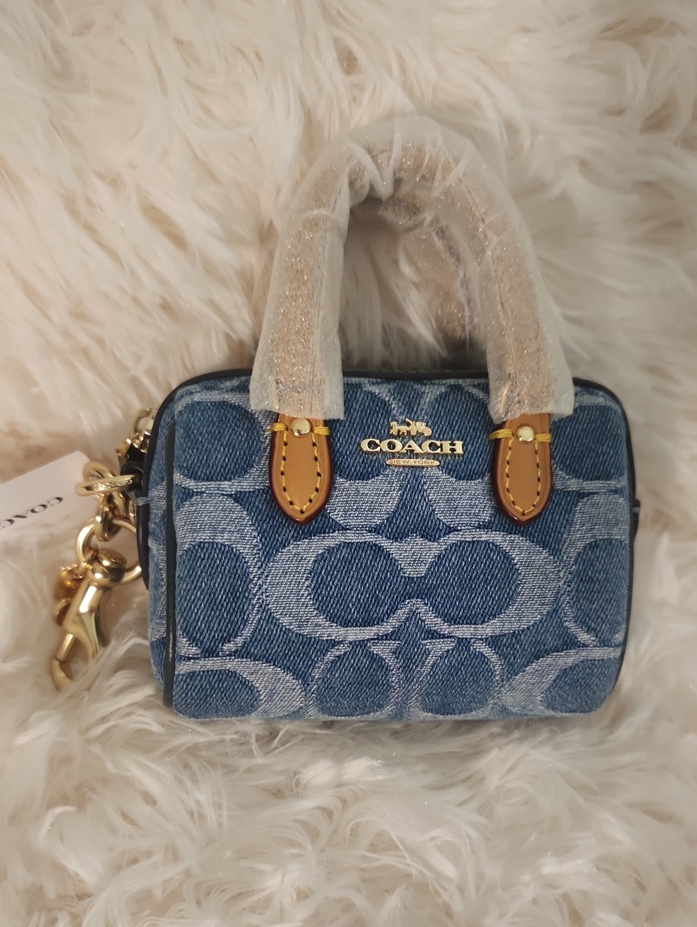 Coach Denim Signature Mini Satchel - Blue with Tan Trim